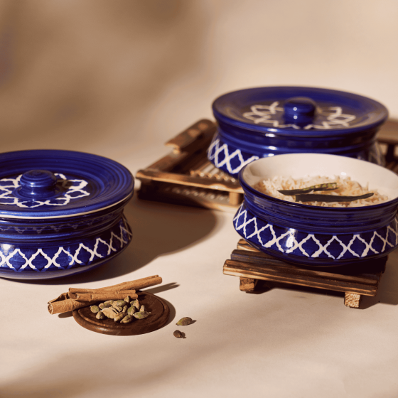 Khurja pottery chapati donga Dark Blue Set of 3 | Donga for Chapati | Kitchen Essentials | Ceramic Tableware in Dark Blue