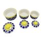 Khurja Pottery Donga 3Pc Blue & Yellow Color | Microwave Safe | Hand painted | Kitchen ware | Home Décor |Blue Yellow