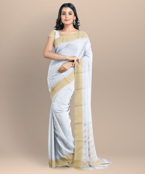 Chanderi Palla Jal || Silk Cotton Off White || 6.5 Mtr || Saras Aajeevika