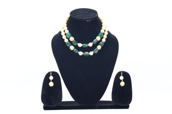 Handcrafted Double-Layer Green Necklace | Elegant Ethnic Fusion