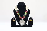Handcrafted Shell Pendant Necklace & Earring Set with Red Dori | Ethnic Coastal Charm